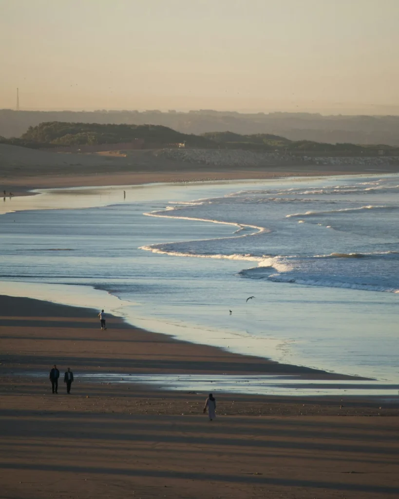 People walking beside the sea on a sandy beach
